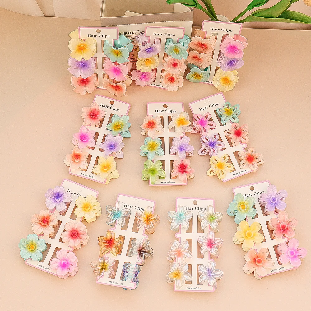 6Pcs 패션 다채로운 투명 꽃 작은 머리 클로 클립  - Travel Accessories Aesthetic 리뷰 및 가격