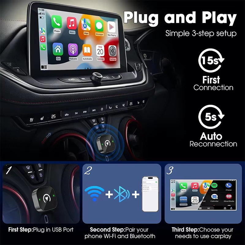 2-in-1 무선 CarPlay 어댑터 플러그 앤 플레 - Travel Plug Type C 리뷰 및 가격